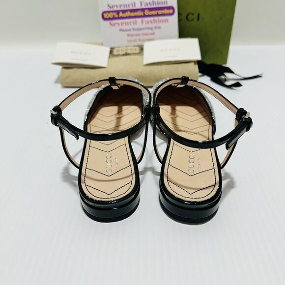 NIB Gucci Ballet Flat EU 38 US 8 Double G T-Strap Silver Glitter Shoes $920 - Picture 7 of 12